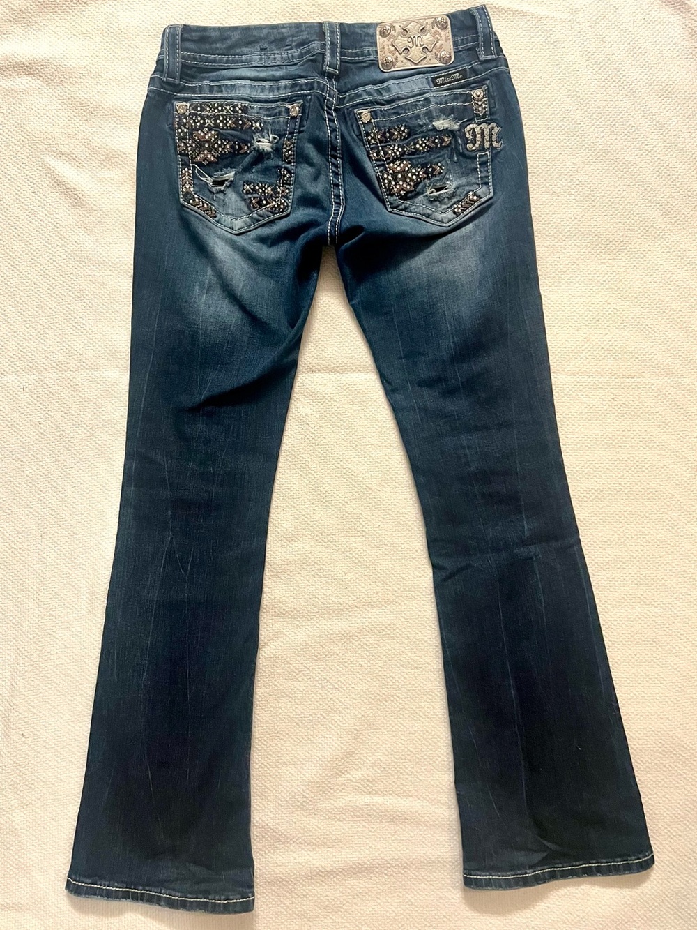 Miss Me Signature Bootcut Embellished Distressed Y2K Jeans Size 28